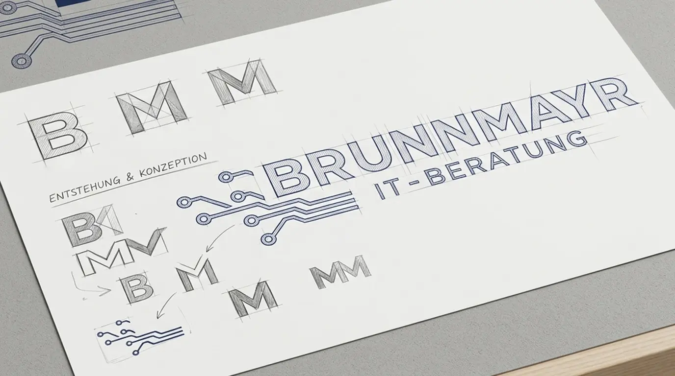 Professionelle Konzeption und Skizzierung eines Markenlogos durch die Werbeagentur infinite für den Kunden Brunnmayr IT