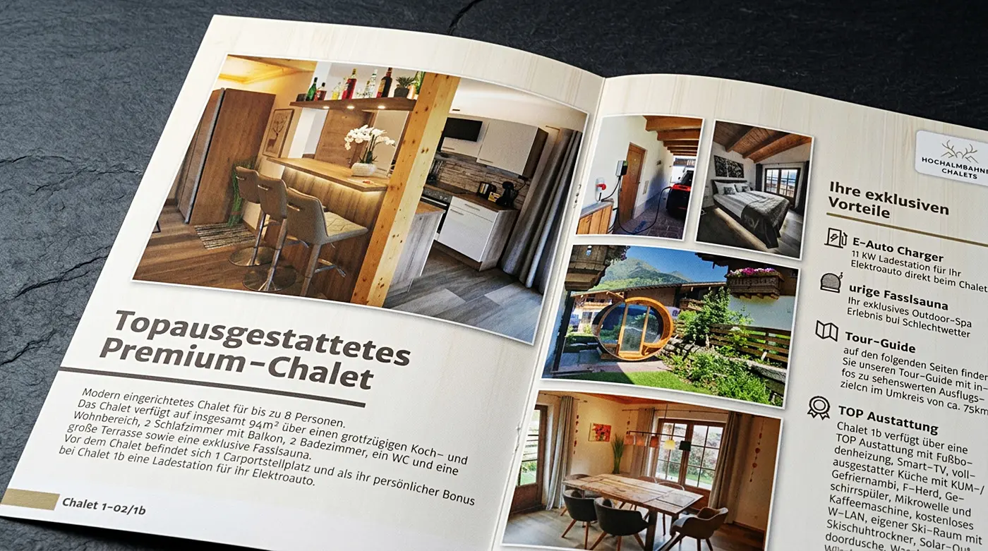 Gestaltung von Premium-Foldern für Hotellerie und Gastronomie - jetzt Broschüren gestalten lassen bei den persönlichen Designprofis von infinite!