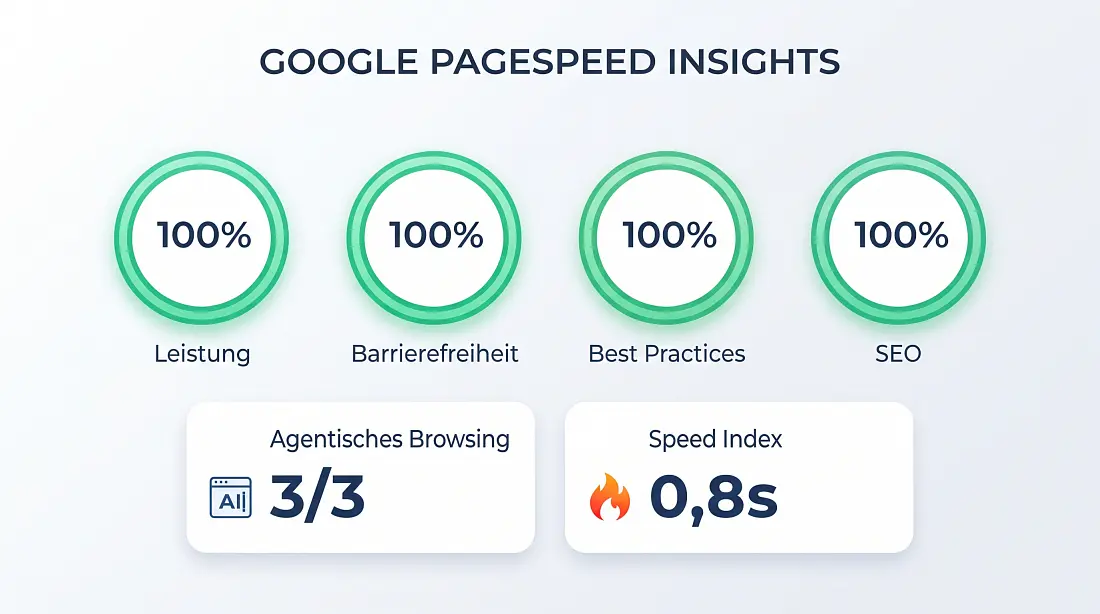 High Speed Landingpages mit perfektem Google Page Speed - der Zellinger Onepager von der Agentur infinite punktet mit vollen 100%