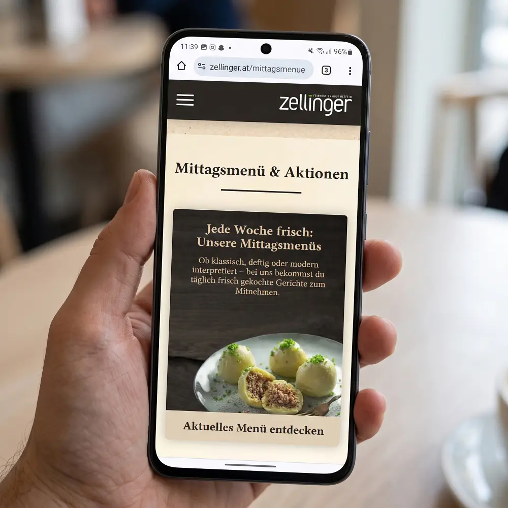 Food Ästhetik im Web - der neue Zellinger Onepager von infinite Web- und Werbeagentur kommt auch am Smartphone perfekt zur Geltung
