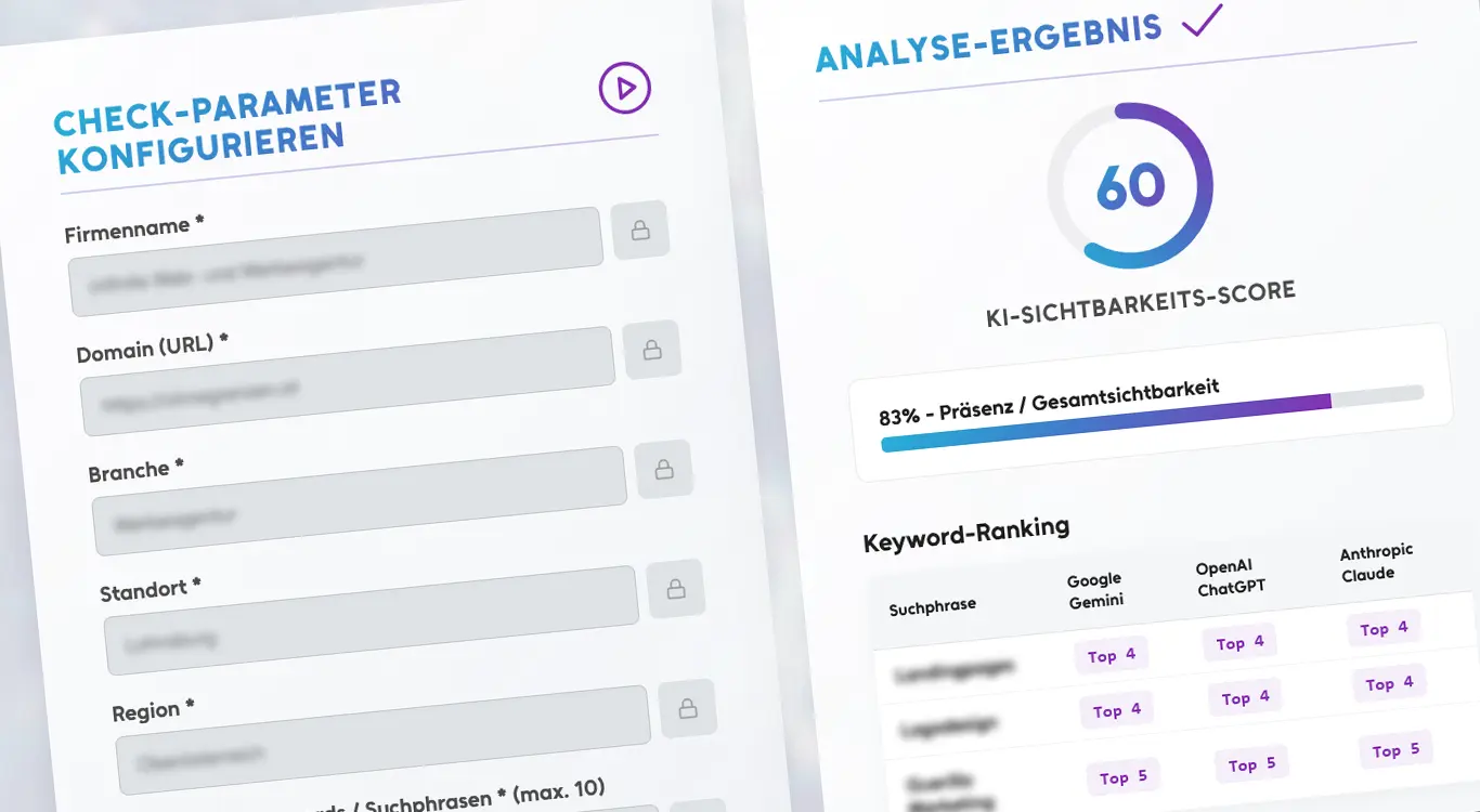 Unkompromissloser KI-Visibility-Check von infinite: Wir prüfen Deinen aktuellen Status in ChatGPT und Co. und analysieren die Lücken Deines Mitbewerbs.