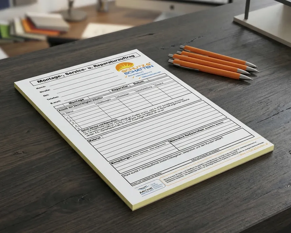 SD-Blöcke für Schutz und Schatten mit je 50 Durchschreibesätzen á 50 Blatt und extrastarkem 400g/m² Graukarton-Rücken.