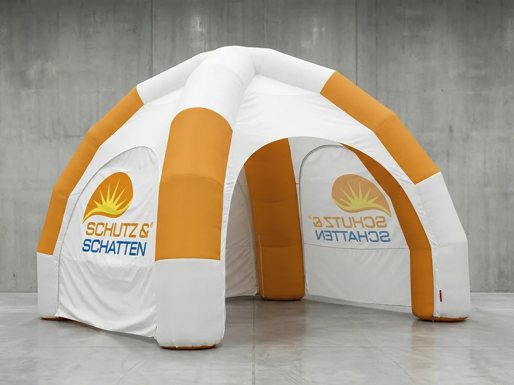 Riesige aufblasbarer Event-Domes der BASIC-Serie bis 8x8m, mit Dauergebläse, realisiert mit 4 vollflächig bedruckten Seitenwänden für maximale Wirkung.
