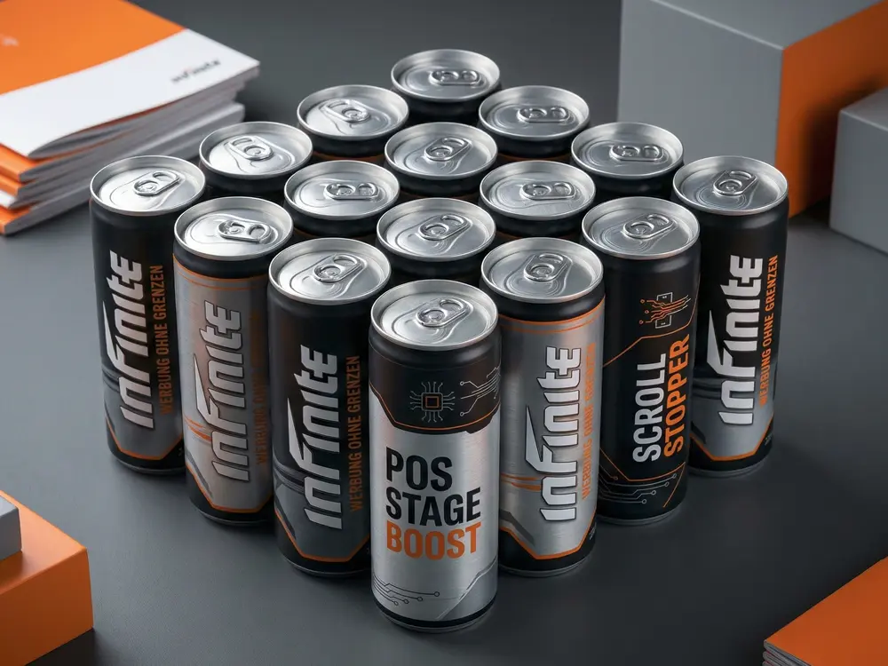 Alkoholfreie Promodrinks als erfrischendes Giveaway auf Messen und im POS-Bereich mit individuell bedrucktem Label für Rundum-Sichtbarkeit.