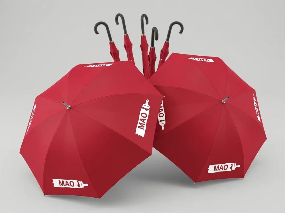 Große Premium-Markenschirme bedrucken lassen mit rundum Werbeeffekt dank hochwertigem 4c Digitaltransfer auf allen 8 Segmenten.