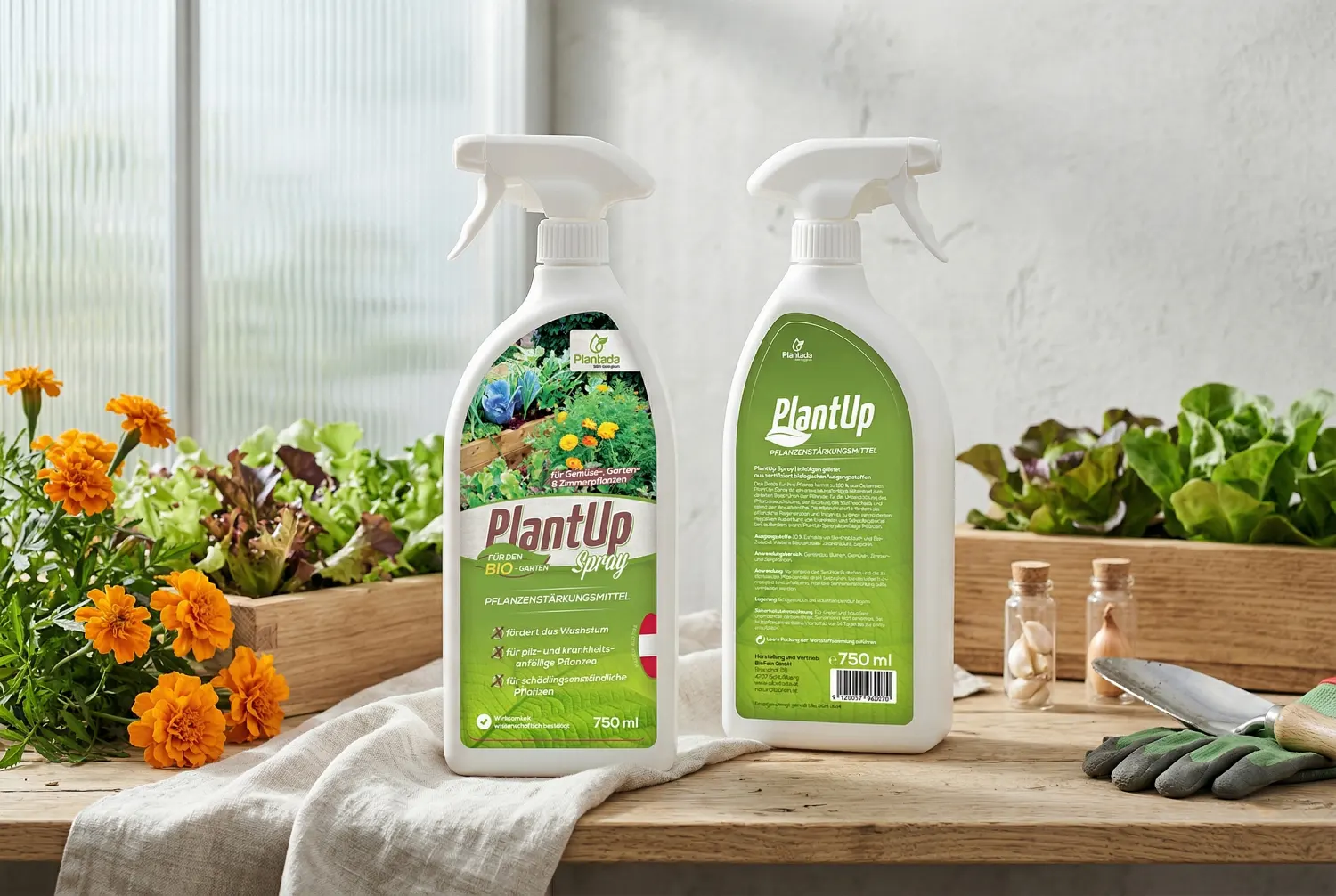 Konzeption der Marke Plantada und Packaging Design für Bio-Pflanzenschutzmittel: Etikettengestaltung für die Biofein GmbH durch die Agentur infinite.