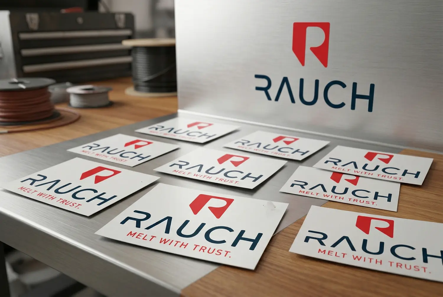 Produktion von technischen Aufklebern und Maschinenstickern für RAUCH Furnace Technology: Umsetzung langlebiger Produktkennzeichnungen durch die Agentur infinite.