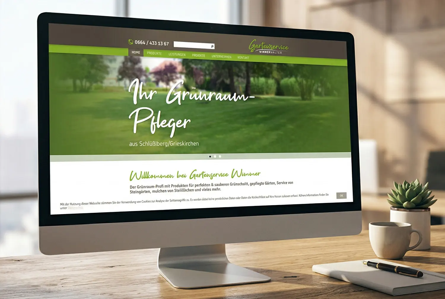 Neuer Webauftritt und Gestaltung von Werbefoldern für Gartenservice Wimmer: Umsetzung von Außenwerbung und Printmedien durch die Agentur infinite.